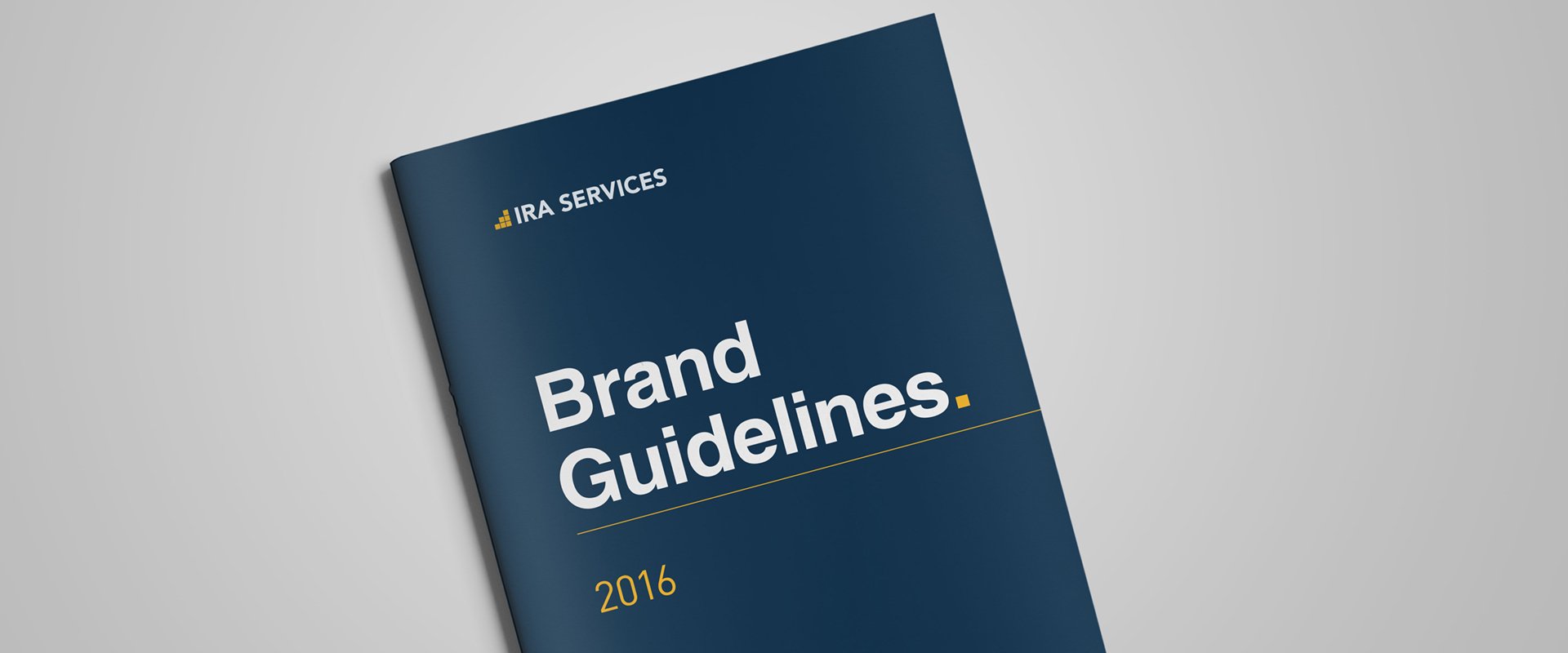 Brand guidelines brochure cover featuring the brands logo and bold, clean and clear typography.